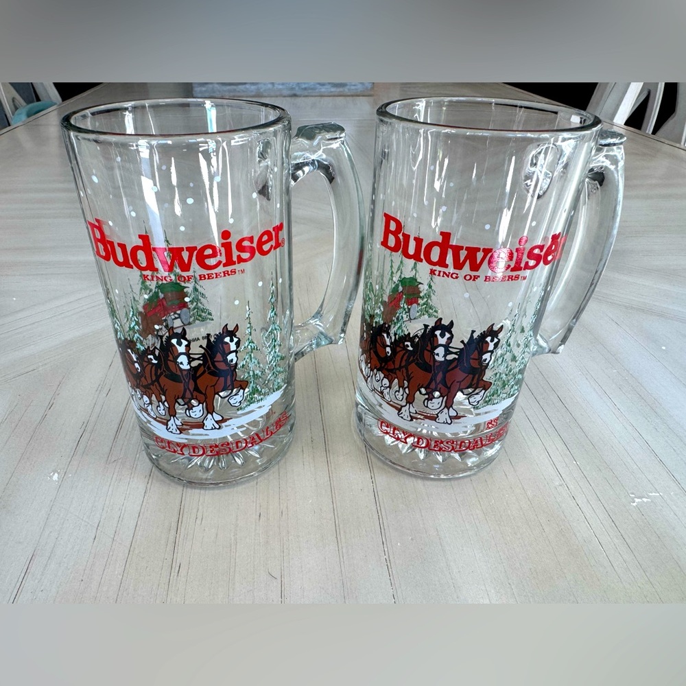 Vintage 1989 Budweiser Clydesdale Holiday Mugs Set of 2